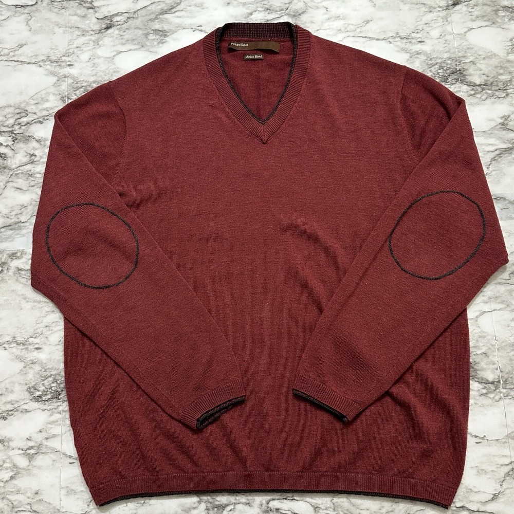 Perry Ellis Men's Sweatshirt Size L Red Long Sleeve Acrylic Merino Wool Blend